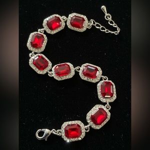 CZ in Ruby & Clear Bracelet Silver-plate over basemetal 9 square cushion stones